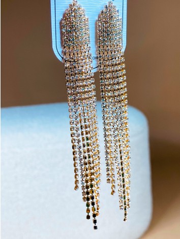 Dámske štrasové zlaté náušnice s kamienkami