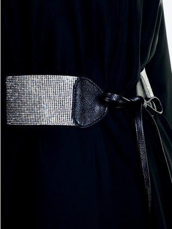 Dámsky strieborný hrubý opasok s kamienkami