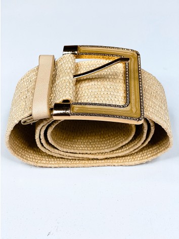 Dámsky béžový hrubý pletený opasok