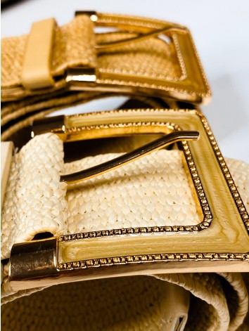 Dámsky béžový hrubý pletený opasok