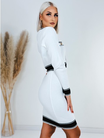 Dámske úpletové šaty CHANELA so zlatými gombíkmi - biele