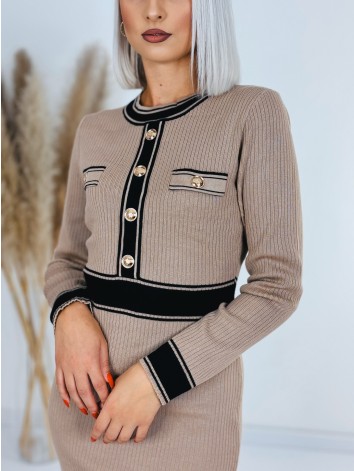 Dámske úpletové šaty CHANELA so zlatými gombíkmi - hnedé