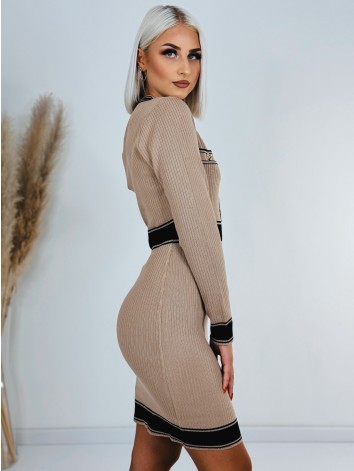 Dámske úpletové šaty CHANELA so zlatými gombíkmi - hnedé