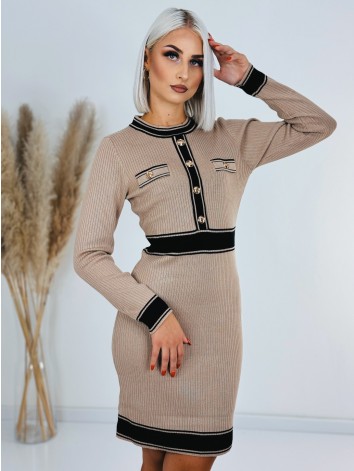 Dámske úpletové šaty CHANELA so zlatými gombíkmi - hnedé