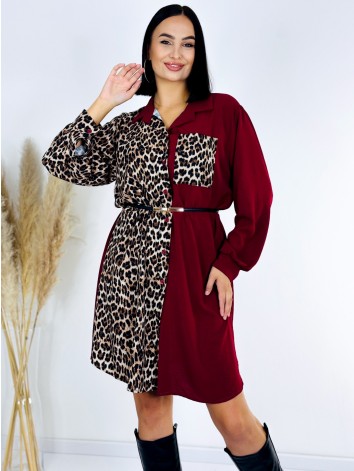 Dámske bordové košeľové šaty s leopardím vzorom