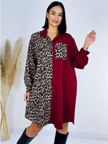 Dámske bordové košeľové šaty s leopardím vzorom