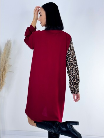 Dámske bordové košeľové šaty s leopardím vzorom