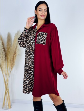 Dámske bordové košeľové šaty s leopardím vzorom