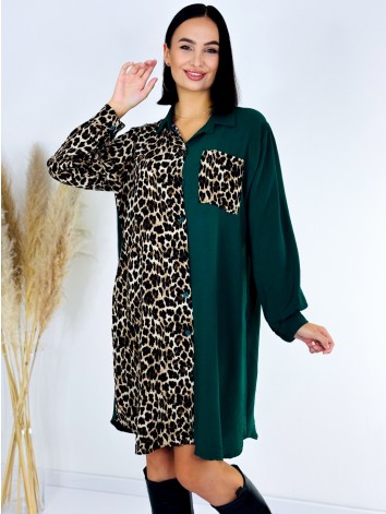 Dámske zelené košeľové šaty s leopardím vzorom