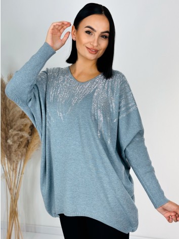 Dámsky sivý oversize sveter s kamienkami