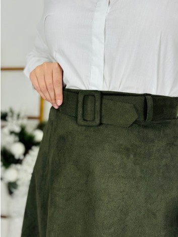 Dámska khaki semišová sukňa s opaskom