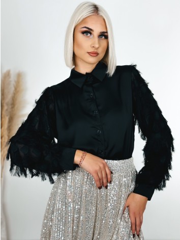 Dámska elegantná blúzka s mohutnými rukávmi - čierna