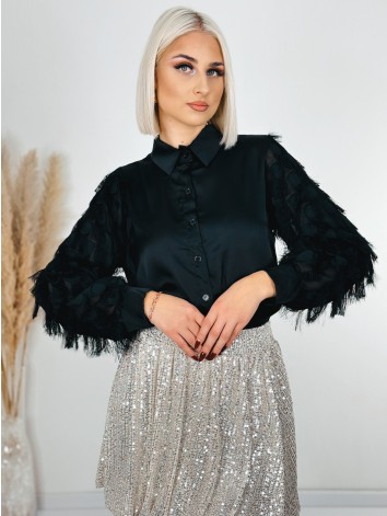 Dámska elegantná blúzka s mohutnými rukávmi - čierna