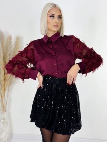 Dámska elegantná blúzka s mohutnými rukávmi - bordová