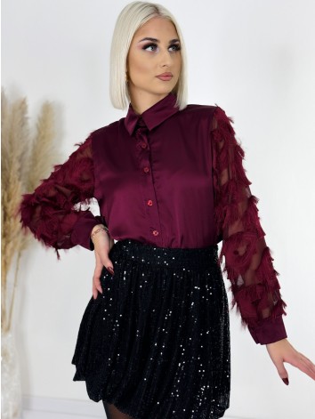 Dámska elegantná blúzka s mohutnými rukávmi - bordová