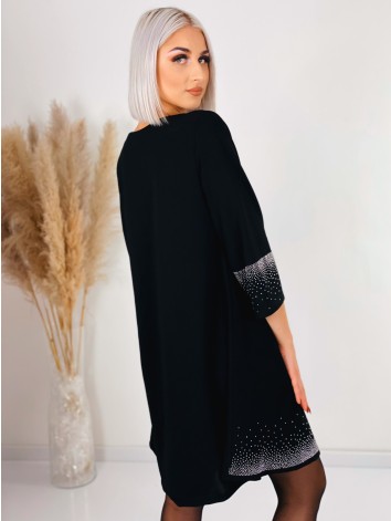 Dámske čierne elegantné áčkové šaty s kamienkami