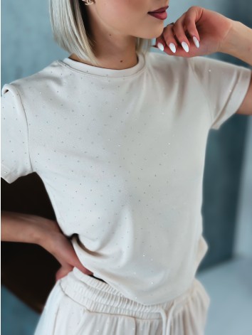 Béžový elastický dvojdielny komplet s kamienkami QUEEN