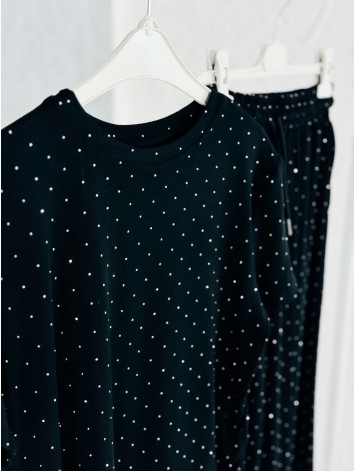 Čierny elastický dvojdielny komplet s kamienkami QUEEN