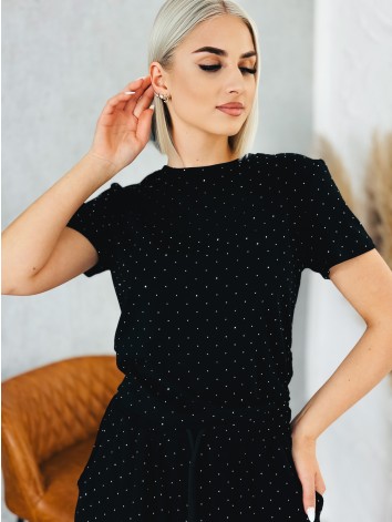 Čierny elastický dvojdielny komplet s kamienkami QUEEN