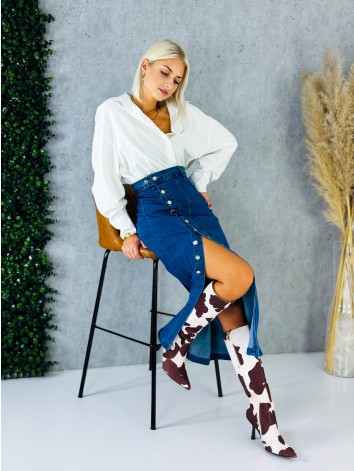 Čižmy so zvieracou potlačou COW - dámske hnedé