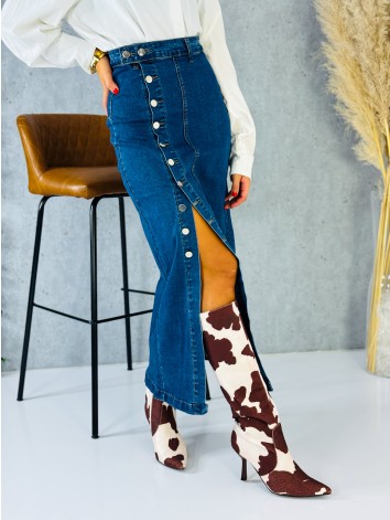 Čižmy so zvieracou potlačou COW - dámske hnedé