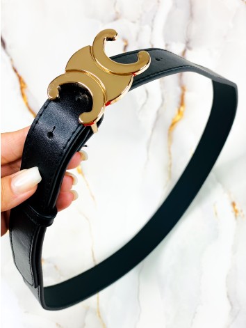 Dámky čierny nastaviteľný opasok so zlatou prackou
