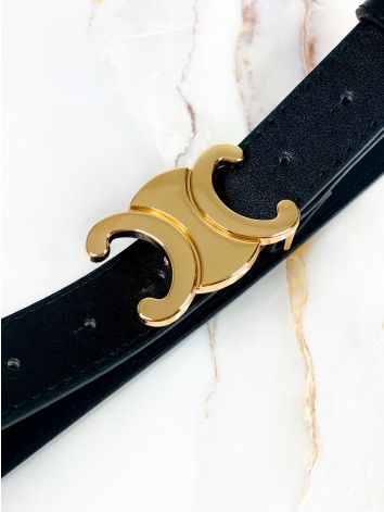 Dámky čierny nastaviteľný opasok so zlatou prackou