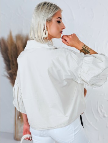 Dámska béžová krátka košeľa s balónovými rukávmi