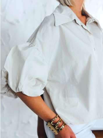 Dámska béžová krátka košeľa s balónovými rukávmi