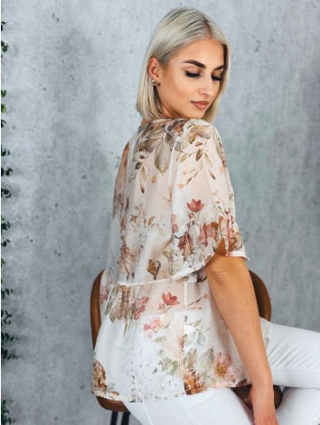 Dámska béžová kvetovaná blúzka s gombíkmi a krátkym rukávom