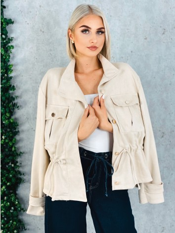 Dámska béžová semišová koženka so sťahovaním v páse