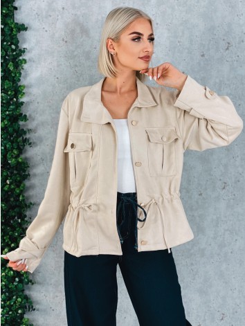 Dámska béžová semišová koženka so sťahovaním v páse