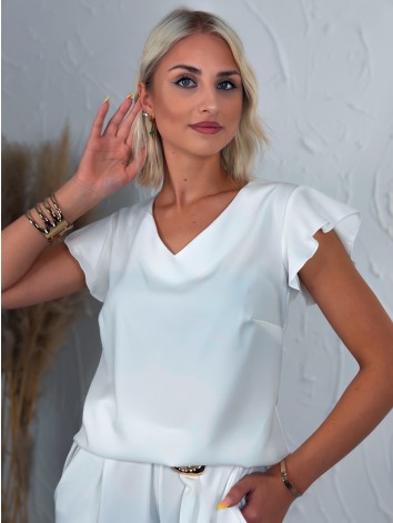 Dámska biela elegantná blúzka s V-výstrihom aj pre moletky Vera