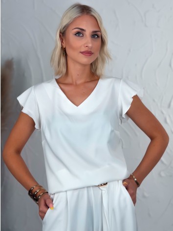 Dámska biela elegantná blúzka s V-výstrihom aj pre moletky Vera