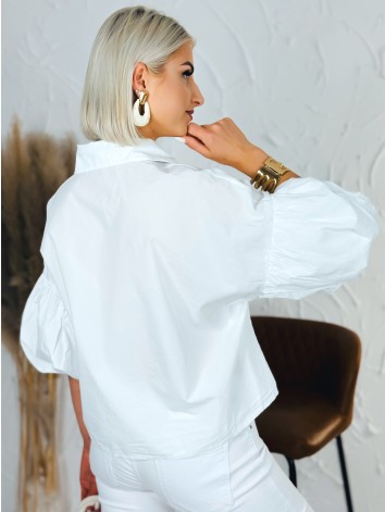 Dámska biela krátka košeľa s balónovými rukávmi