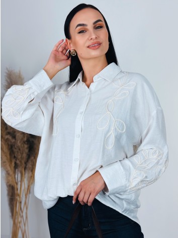 Dámska biela predĺžena oversize košeľa s výšivkou