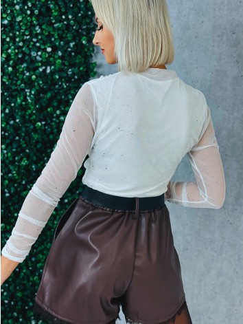Dámska biela trblietavá blúzka s priesvitnými rukávmi