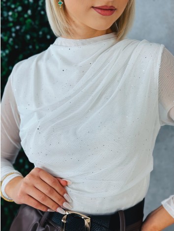 Dámska biela trblietavá blúzka s priesvitnými rukávmi