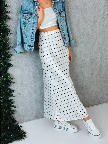 Dámska bodkovaná dlhá biela sukňa