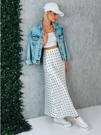 Dámska bodkovaná dlhá biela sukňa