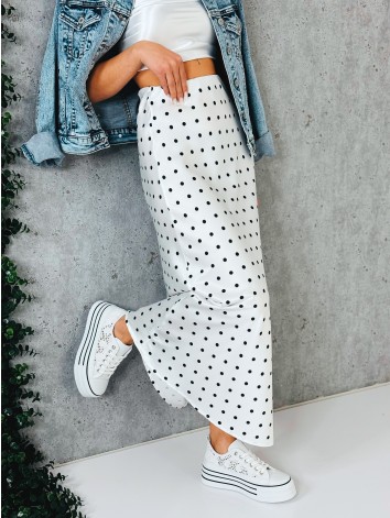 Dámska bodkovaná dlhá biela sukňa