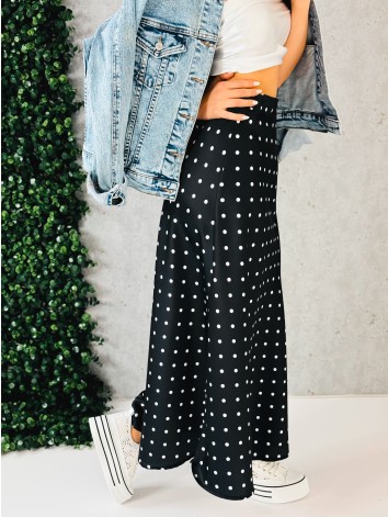 Dámska bodkovaná dlhá čierna sukňa