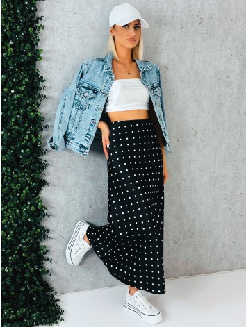 Dámska bodkovaná dlhá čierna sukňa