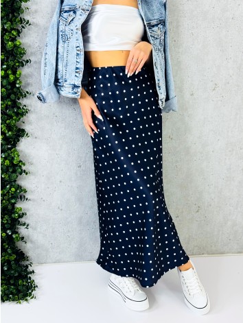 Dámska bodkovaná dlhá modrá sukňa
