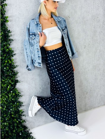 Dámska bodkovaná dlhá modrá sukňa