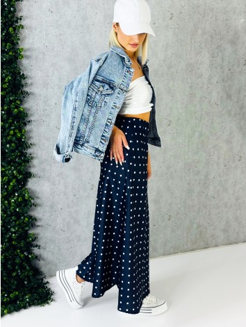 Dámska bodkovaná dlhá modrá sukňa