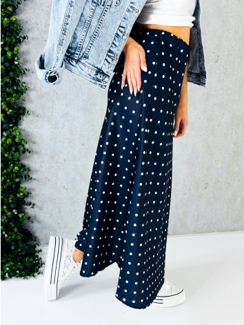 Dámska bodkovaná dlhá modrá sukňa
