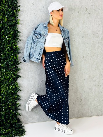 Dámska bodkovaná dlhá modrá sukňa