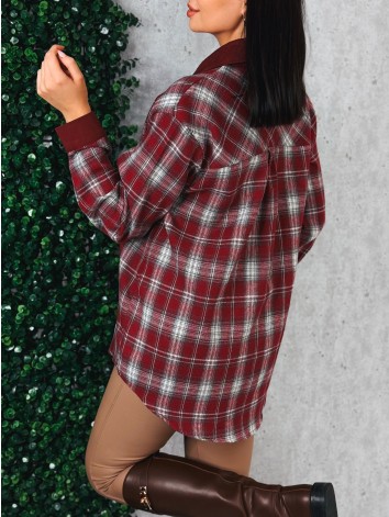 Dámska bordová flanelová košeľa s ozdobnými zlatými gombíkmi