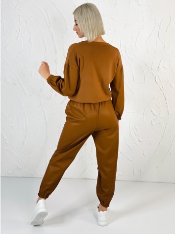 Dámska camel exkluzívna koženková súprava s našitými vreckami